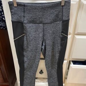 Athleta Gray Heather Active Leggings with Black Side Panels